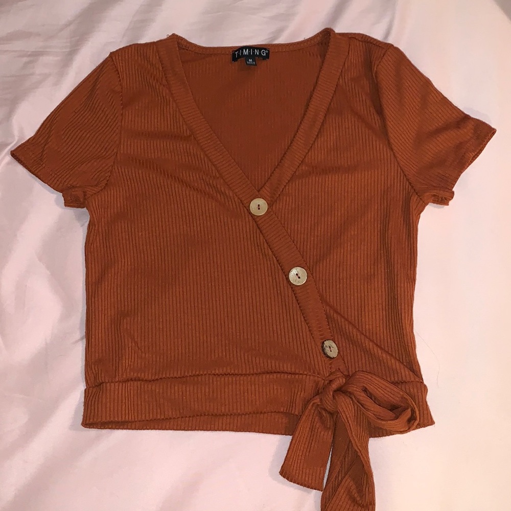Orange tie crop top
